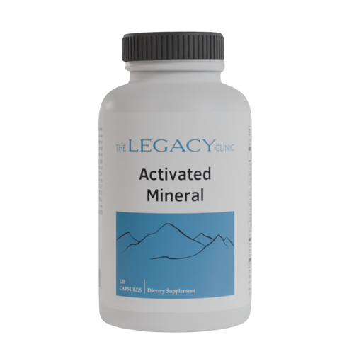 Bottle of 'Legacy Activated Mineral' on a white background